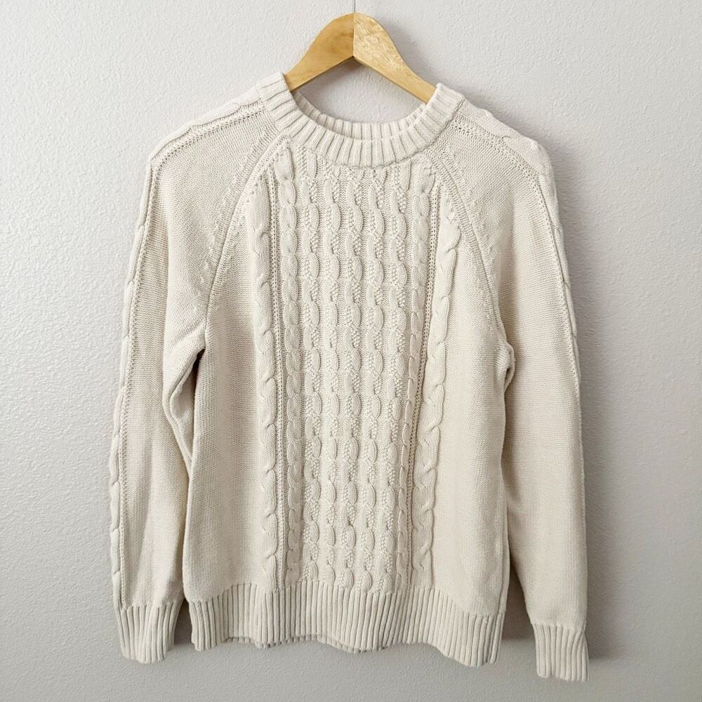 GAP | Maternity Crewneck Cable-knit Sweater Long Sleeve Ivory Cream | Medium